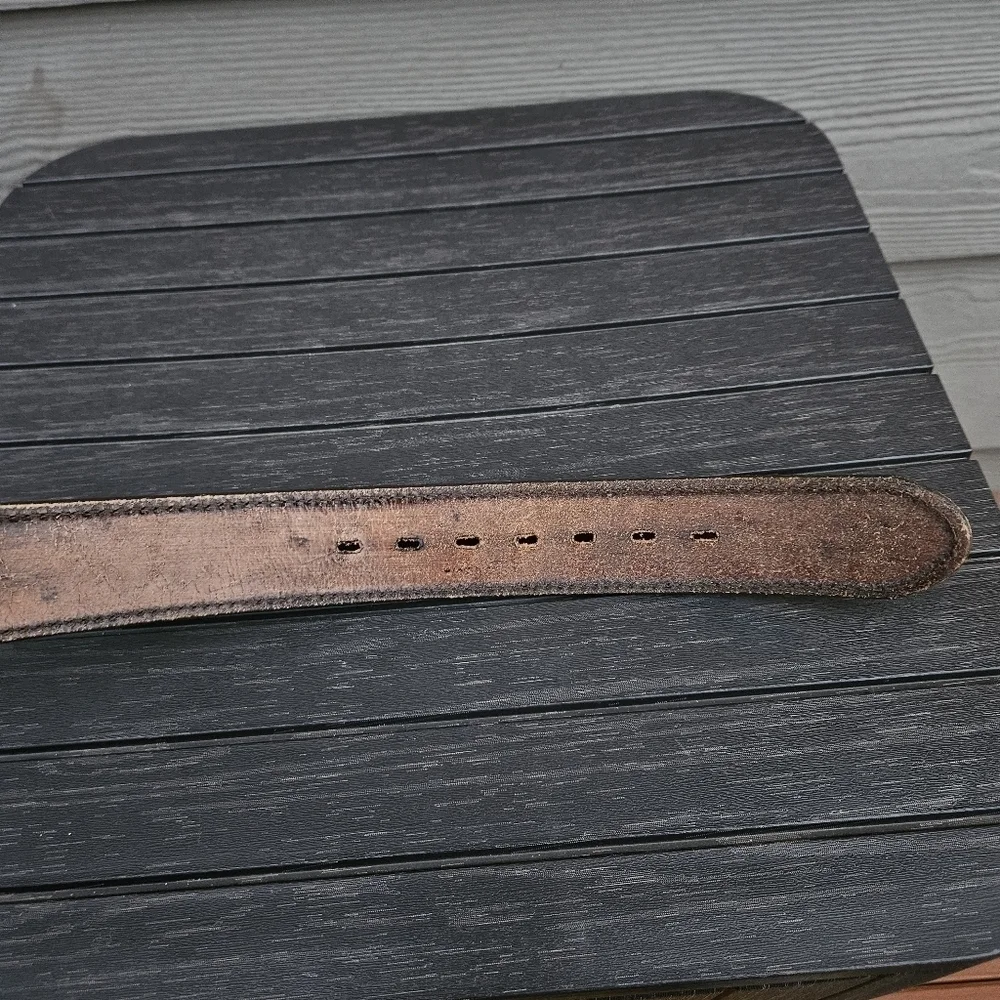 Chambers Top Grain Leather Hand Tooled Belt Eagle Mountains Brass Buckle USA 38